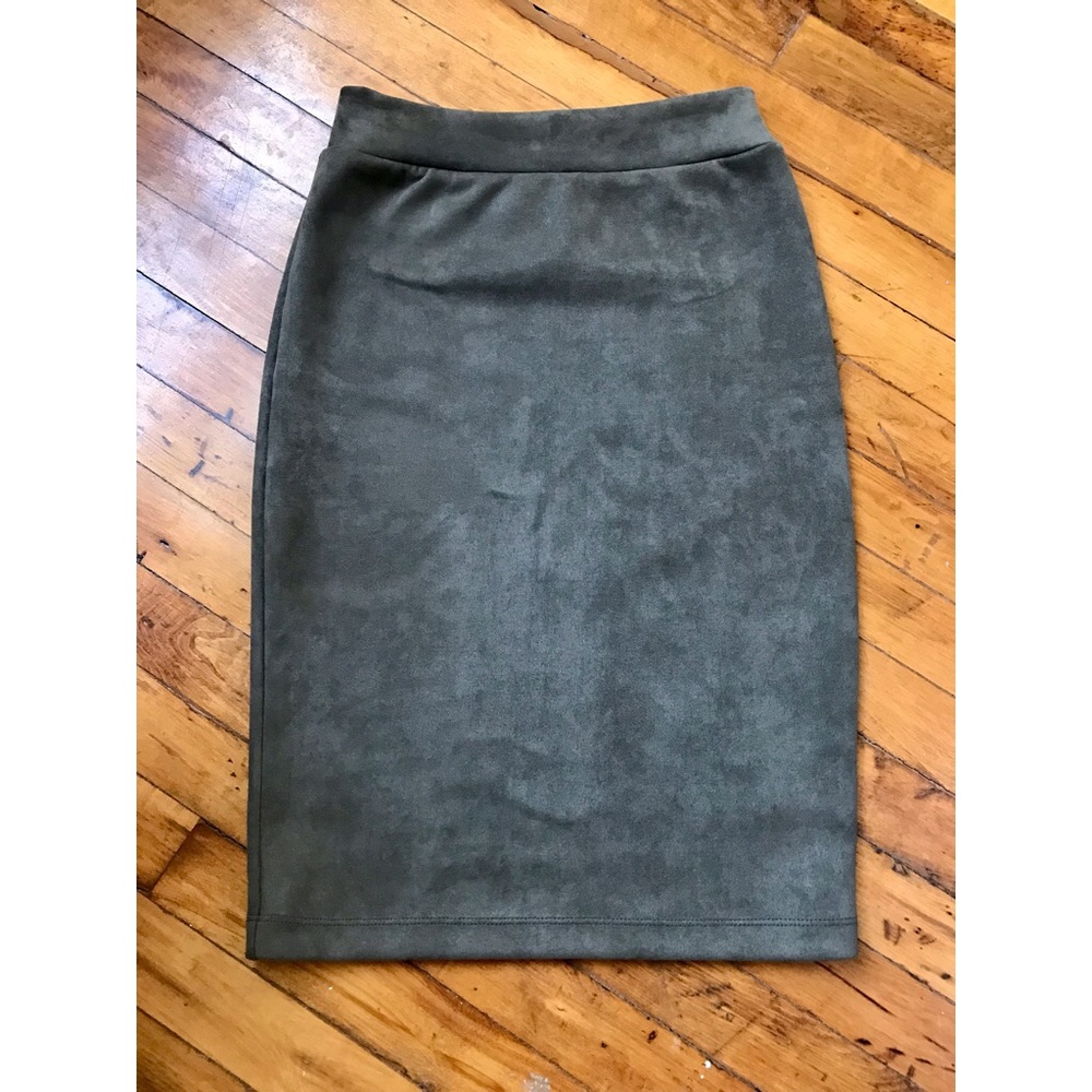 Renee C. Faux Suede Olive Green Pencil Skirt